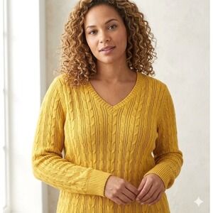St. John's Bay Mustard Yellow‎ V Neck Cable Knit Pullover Sweater (L)
